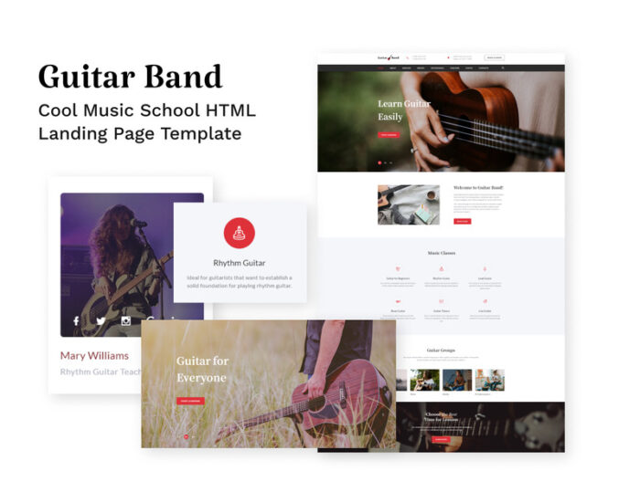 Template Halaman Arahan HTML5 untuk Gitar Band - Sekolah Musik - Fitur Gambar 1