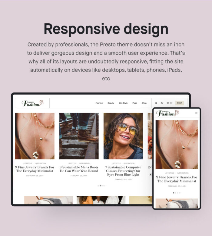 Tema Presto Tema dan Template WordPress Feminin yang Sepenuhnya Responsif - Fitur Gambar 14