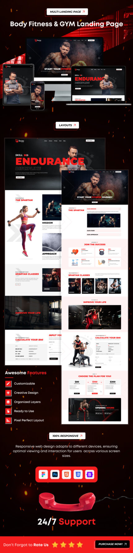 Template Halaman Arahan HTML5 Bootstrap Spartan Fitness Gym - Fitur Gambar 1