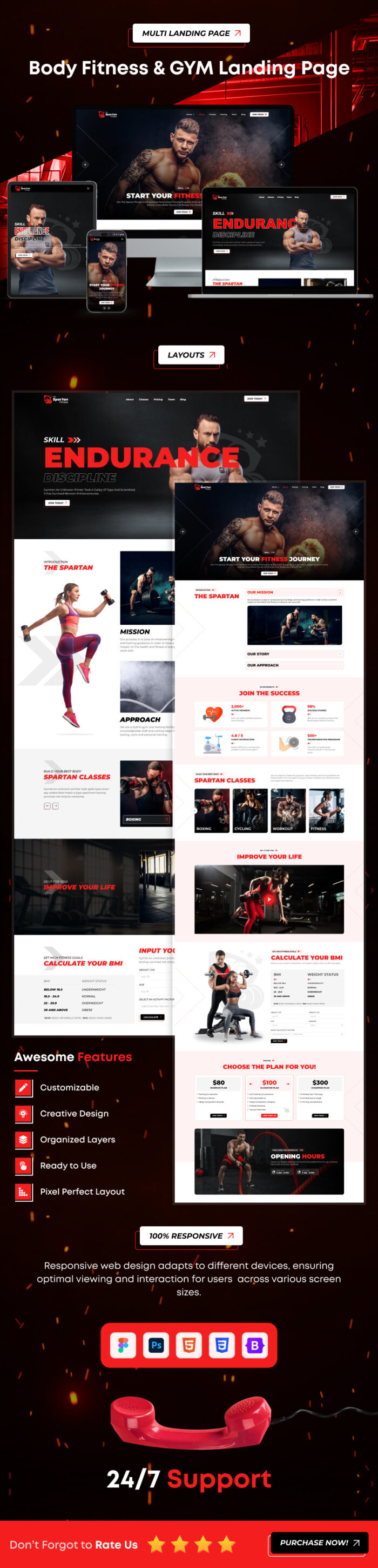 Template Halaman Arahan HTML5 Bootstrap Spartan Fitness Gym - Fitur Gambar 1