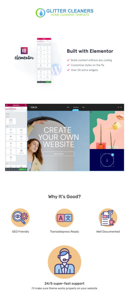 Glitter Cleaners - Template WooCommerce Elementor Layanan & Alat Kebersihan - Fitur Gambar 1