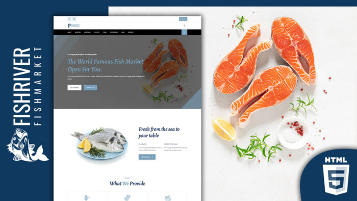 Template Halaman Arahan Pasar Ikan dan Makanan Laut Fishriver - Fitur Gambar 1