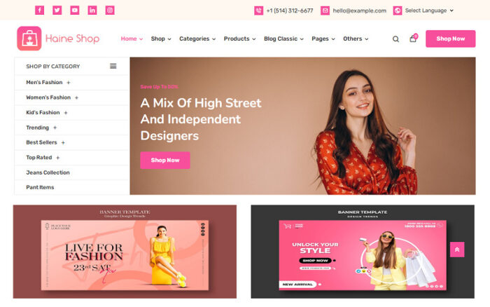 Haine - Toko eCommerce untuk Fashion, Pakaian, dan Toko Online Tema WordPress WooCommerce Elementor - Fitur Gambar 1