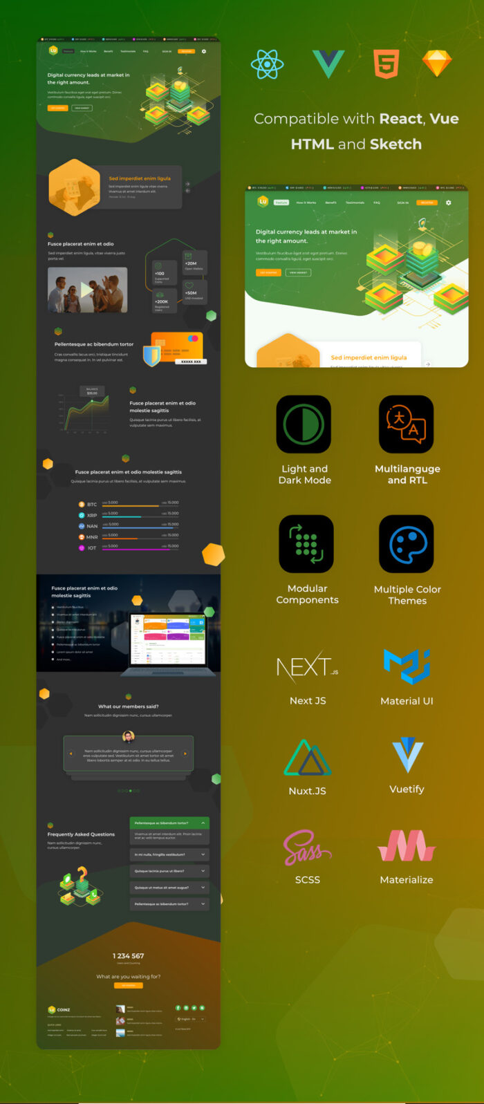 Cryptolux - Halaman Arahan Mata Uang Kripto React Vue HTML5 dan Template Sketch - Fitur Gambar 1