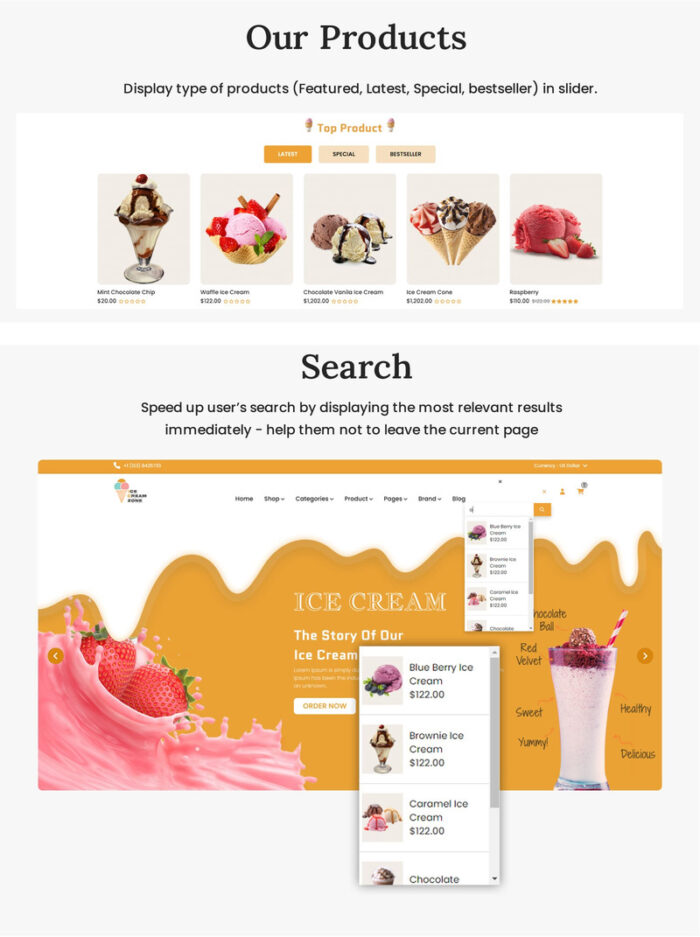 Ice Cream Zone - Template OpenCart yang Menggiurkan bagi Penjual Makanan Beku, Es Krim, dan Permen - Fitur Gambar 3