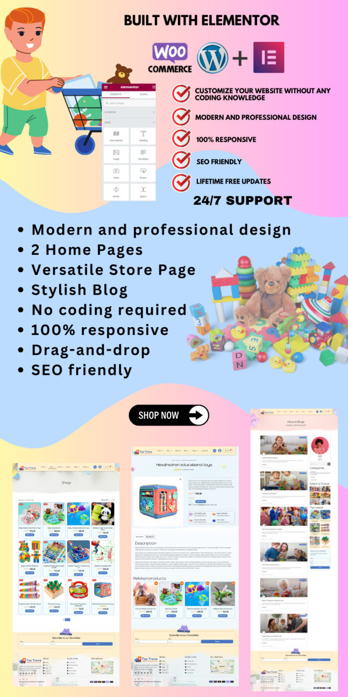 Toy Trove - Tema WordPress WooCommerce Elementor untuk mainan anak-anak, pakaian, barang hadiah, dan banyak lagi. - Fitur Gambar 2