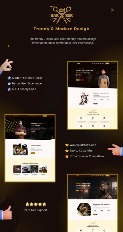 BarberX - Template HTML Terbaik untuk Pangkas Rambut dan Salon Perawatan: Modern, Ramping, dan Responsif - Fitur Gambar 1