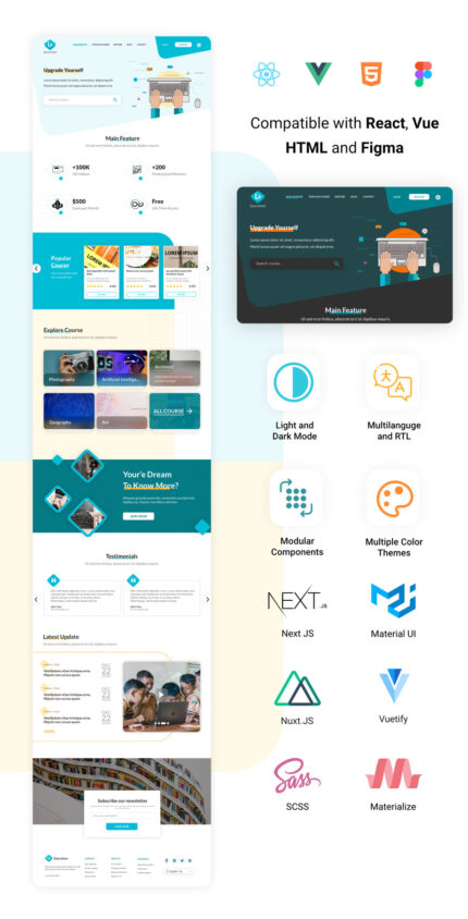 Edulux - React Vue HTML dan Figma Template Halaman Arahan Pendidikan dan E-learning - Fitur Gambar 1