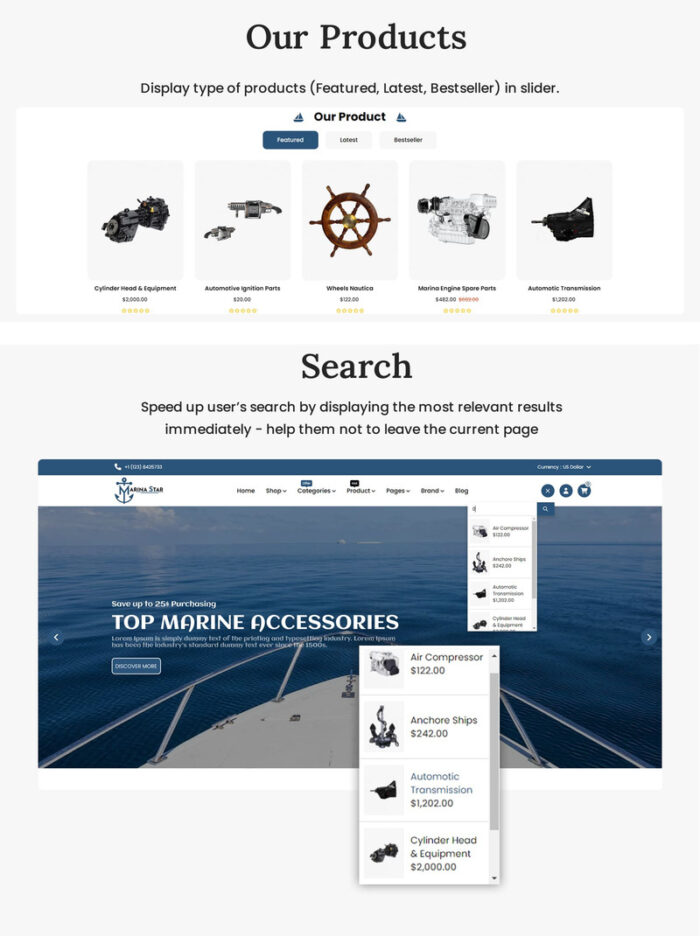 Marina Star - Template OpenCart Premium untuk Aksesoris Maritim dan Peralatan Olahraga Air - Fitur Gambar 3
