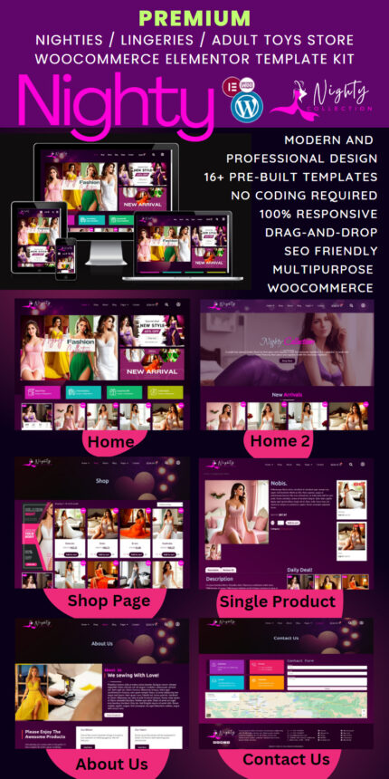 Nighty – Fashion Lingerie & Bikini Store Elementor Template Kit - Fitur Gambar 1