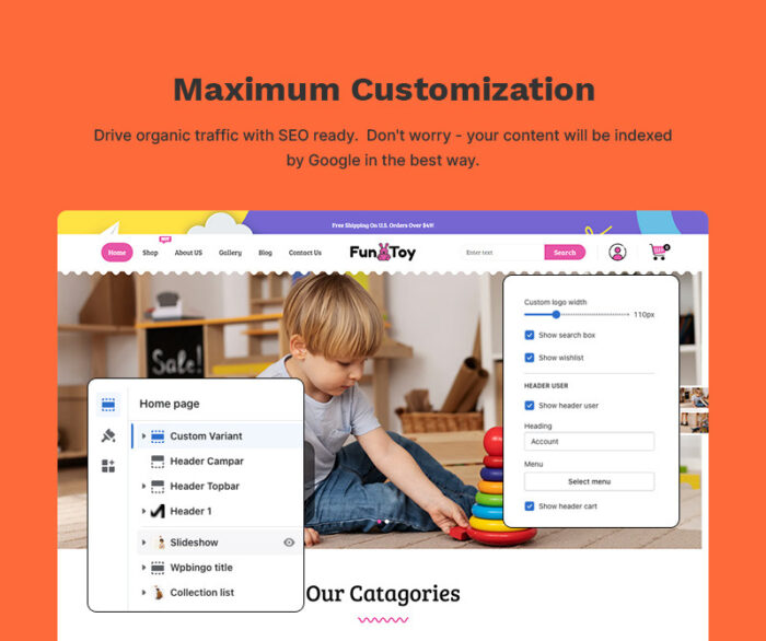 Fun-N-Toy - Mainan Anak, Pakaian, Permainan & Sepatu - Shopify 2.0 Multiguna Responsif Tingkat Tinggi - Fitur Gambar 5