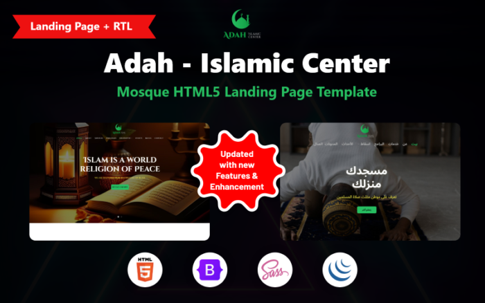 Adah - Template Halaman HTML5 untuk Pusat Islam dan Masjid