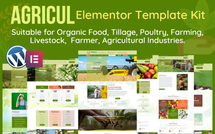 Agricul - Modern Organic Farm, Agriculture WordPress Elementor template kit.