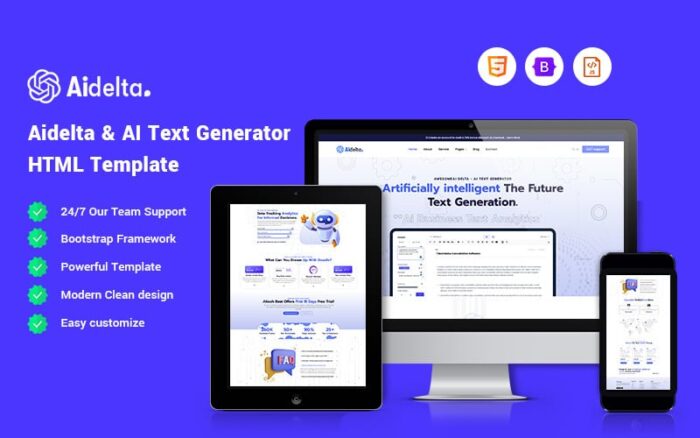 Aidelta - Template Situs Web Pembuat Teks AI