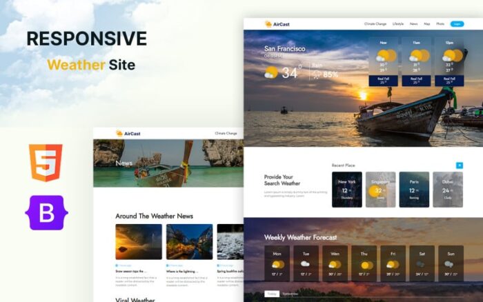 Aircast - Template Situs Web HTML5 Prakiraan Cuaca dan Berita