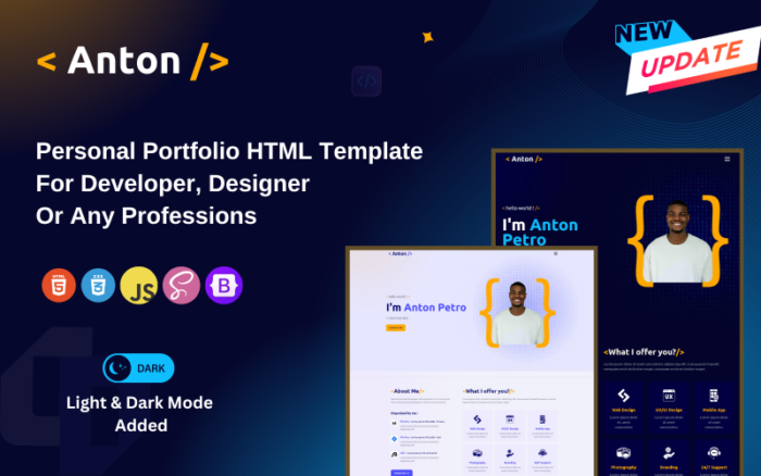 Anton - Versatile Portfolio HTML Template for Developers, Designers & Creative Professionals