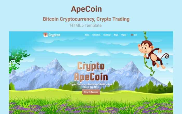 ApeCoin - Template Halaman Arahan Mata Uang Kripto Bitcoin, Perdagangan Kripto