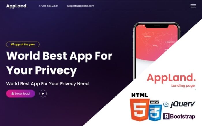 Appland - Mobile and IOS app showcase Website Template