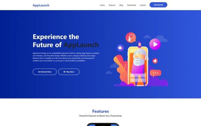 AppLaunch - Template Halaman Arahan Aplikasi