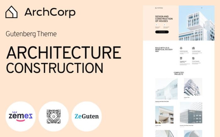 ArchCorp - Template Konstruksi Arsitektur untuk Gutenberg