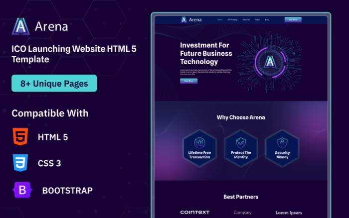 Arena ICO Meluncurkan Template Situs Web HTML5 Bootstrap