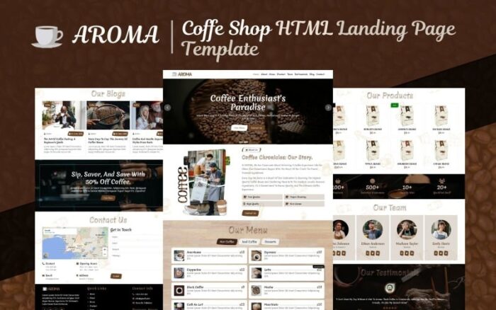 Aroma - Template Halaman Arahan HTML5 Kedai Kopi