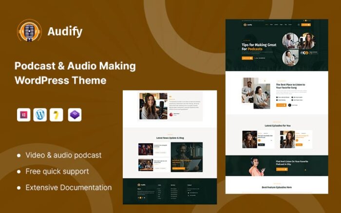 Audify – Tema WordPress Sekolah Musik & Pembuatan Audio Podcast