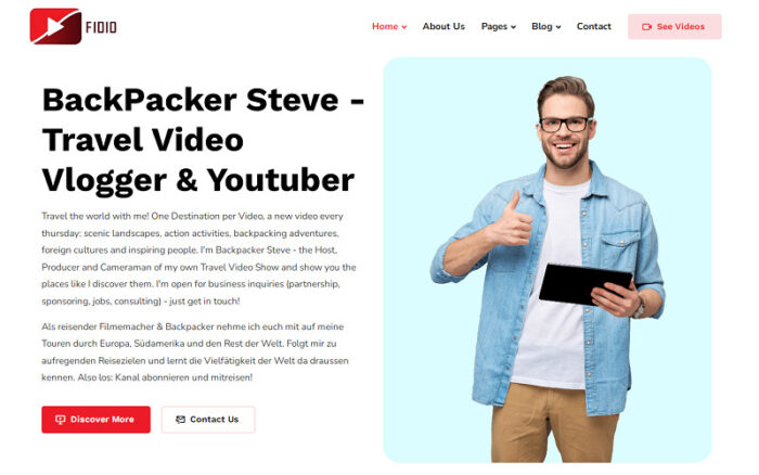 Fidio - Template Situs Web HTML Responsif untuk Portofolio Youtuber, Pembuat Video, dan Editor Video - Fitur Gambar 1