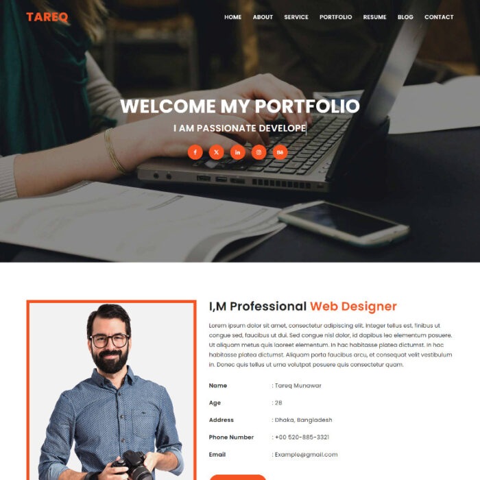 Template Halaman Arahan HTML5 Portofolio Pribadi Tareq - Fitur Gambar 1