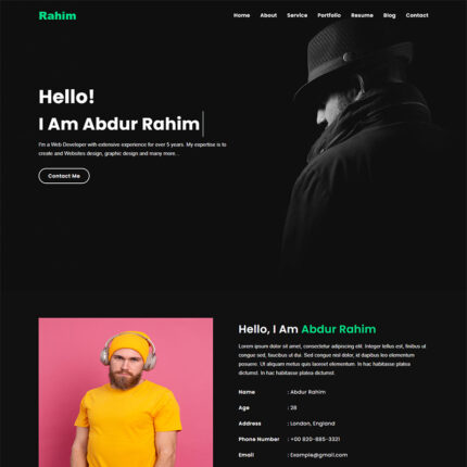 Template Halaman Arahan HTML5 Portofolio Pribadi Rahim - Fitur Gambar 1