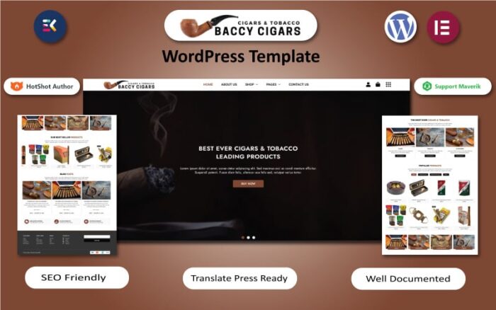 Baccy Cigars - Template WordPress Elementor Cerutu & Tembakau