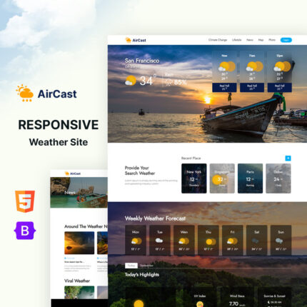 Aircast - Template Situs Web HTML5 Prakiraan Cuaca dan Berita - Fitur Gambar 1