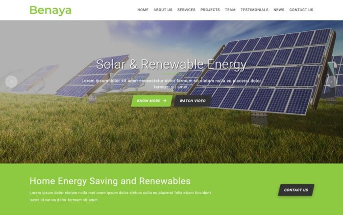 Benaya adalah Template Perusahaan Energi Surya satu halaman