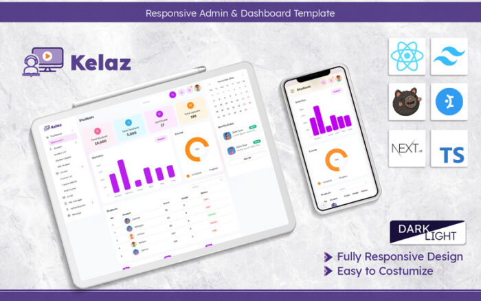 Kelaz - Template Dasbor Responsif Modern yang Dibuat dengan Next.js 15 dan React.js - Fitur Gambar 1