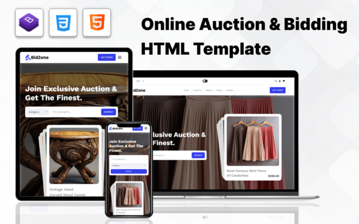 Bidzone - Template HTML lelang dan penawaran online