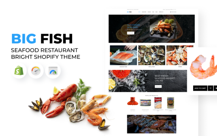 Big Fish - Tema Shopify Restoran Makanan Laut yang Cerah