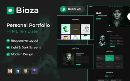 Template HTML5 Halaman Arahan Portofolio Pribadi Bioza