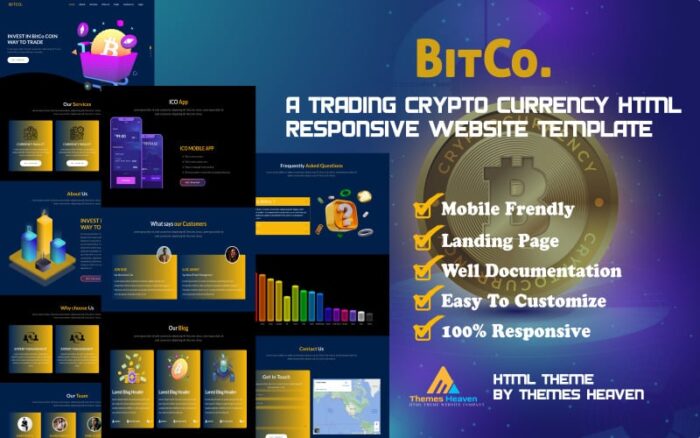 BitCo - trading & crypto currency HTML Landing Page Responsive website Template