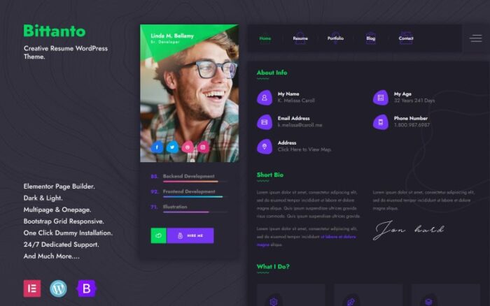 Bittanto - Tema WordPress Resume Kreatif