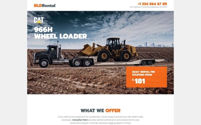 BLDRental - Template Halaman Arahan Penyewaan Peralatan