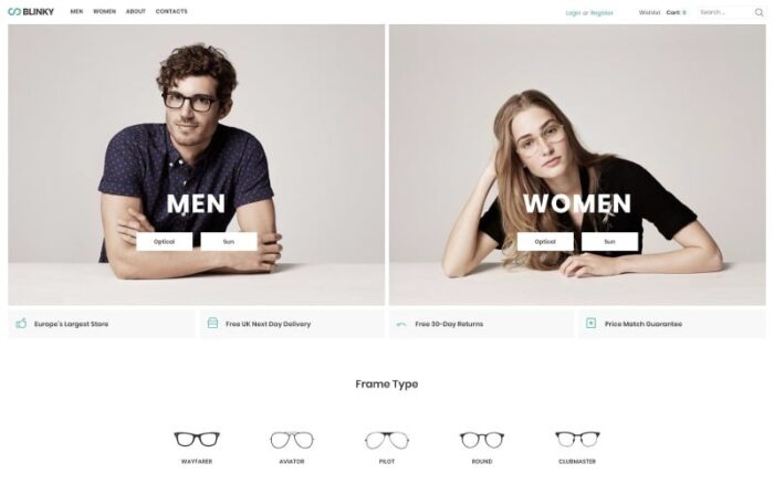 Blinky - Glasses Store ECommerce Minimal Elementor