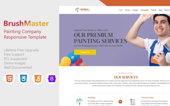 BrushMaster - Template Halaman Arahan Perusahaan & Layanan Pengecatan