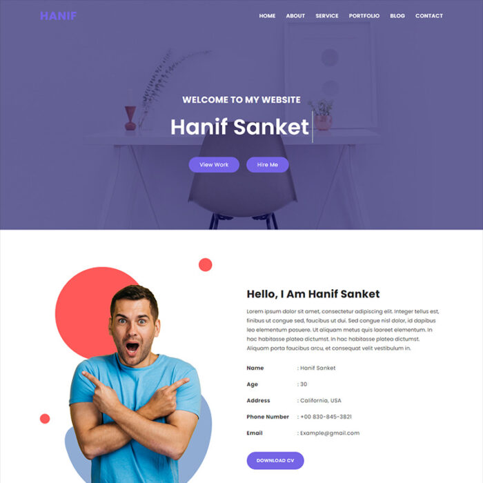 Template Halaman Arahan HTML Portofolio Pribadi Hanif - Fitur Gambar 1