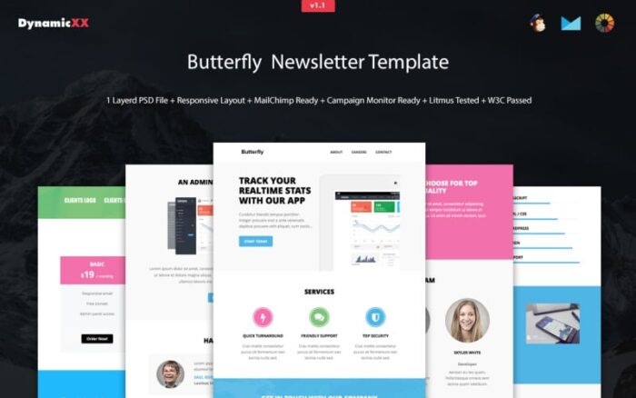 Butterfly  Newsletter Template  + Mailchimp + Compaign Monitor Ready