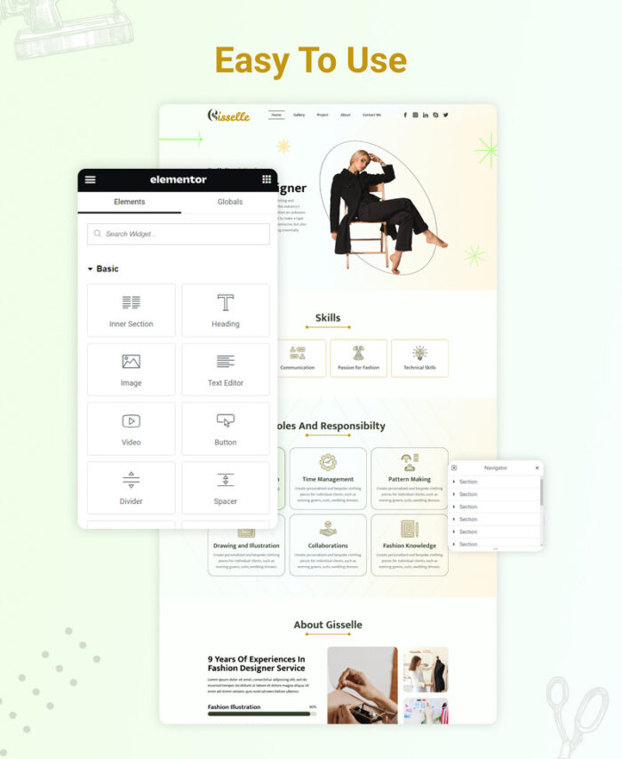 Gisselle - Portofolio Desainer Mode Kit Elementor - Fitur Gambar 5