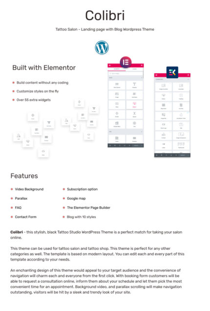 Colibri - Halaman Arahan Salon Tato Tema WordPress Elementor - Fitur Gambar 1