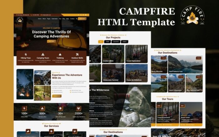 Templat Situs Web HTML5 untuk Campfire - Hiking, Berkemah, dan Trekking