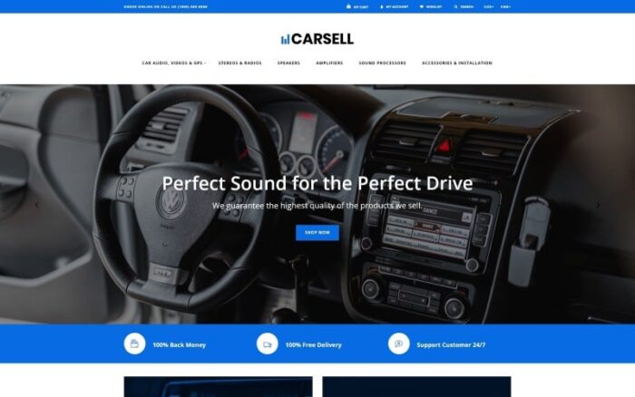 Carsell - Template OpenCart Bersih Multihalaman Audio Mobil