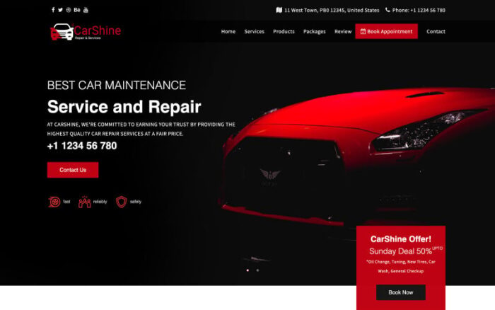 CarShine - Template Situs Web HTML5 Multihalaman Layanan Perbaikan Mobil