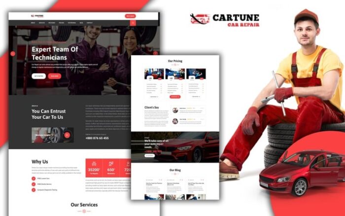 Template HTML5 Halaman Arahan Layanan Perbaikan Mobil Cartune